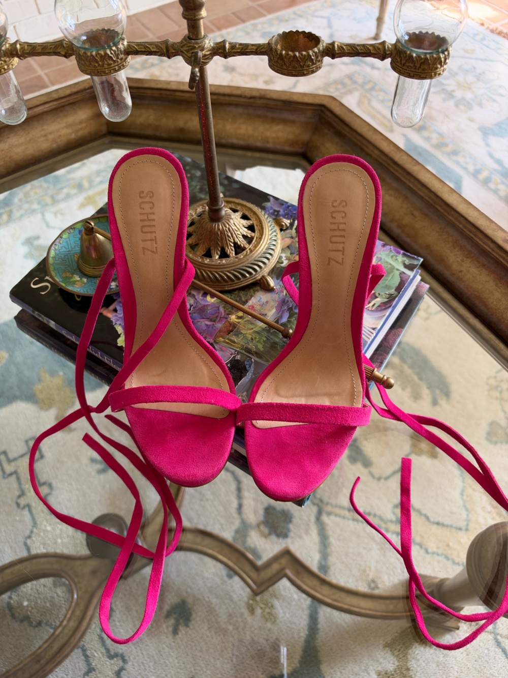 SCHUTZ Hot Pink Suede Tie-Ankle Heeled Sandals 7.5